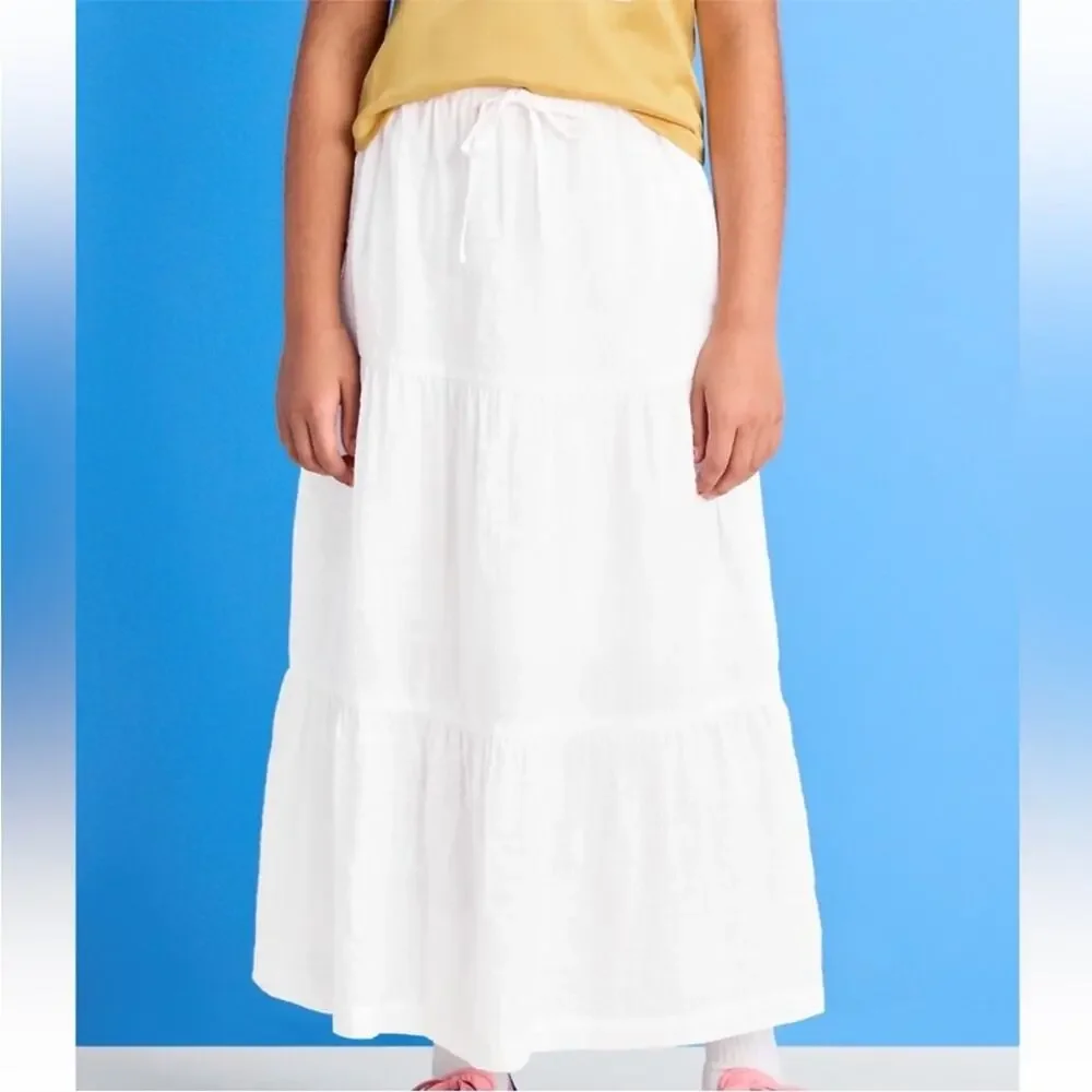 Old Navy Calla Lily White Tiered Swing Midi Skirt